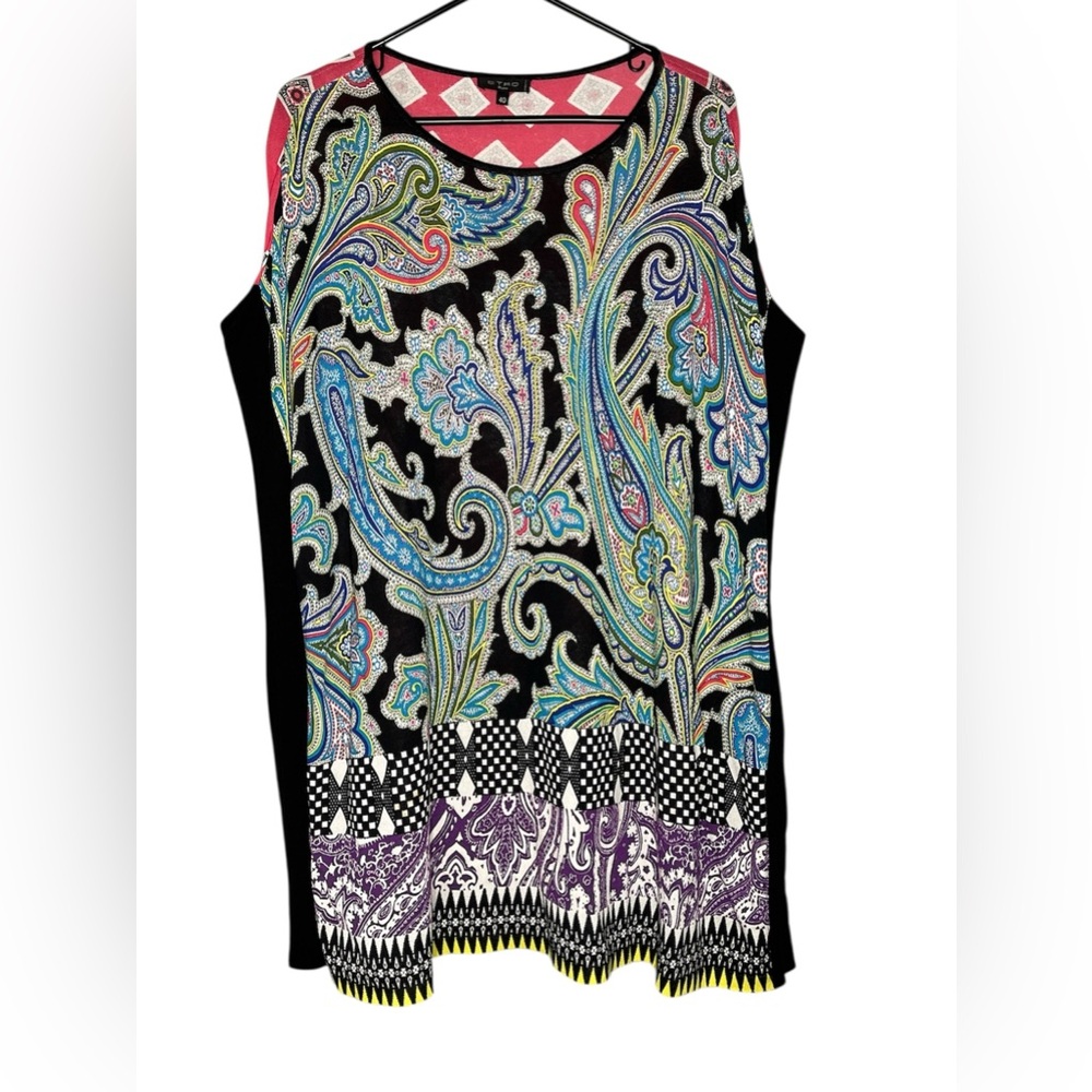 Etro Milano Sleeveless Paisley Mixed Print Tunic Top Colorful Italy